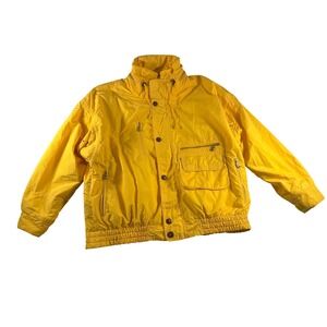 Vintage Bogner Yellow Ski Jacket Made in USA Retro Bomber Hooded Coat Mens L